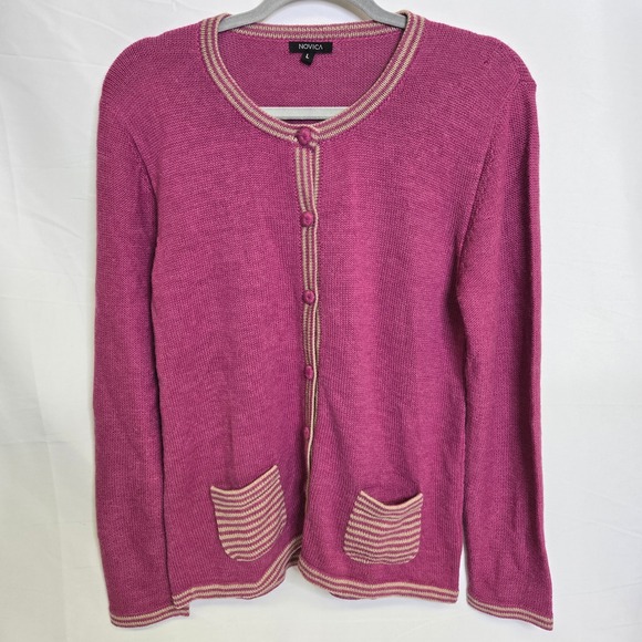 Novica Alpaca Wool Cardigan, Pink, Women's Size Large - Picture 1 of 9